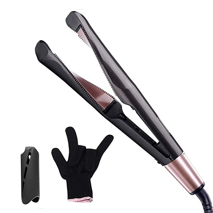 Professional Salon Hair Flat Iron Straightener & Curler 2 In 1, Travel Hair Styling Tools with Adjustable Temp, LCD Display & Auto Shut-Off
