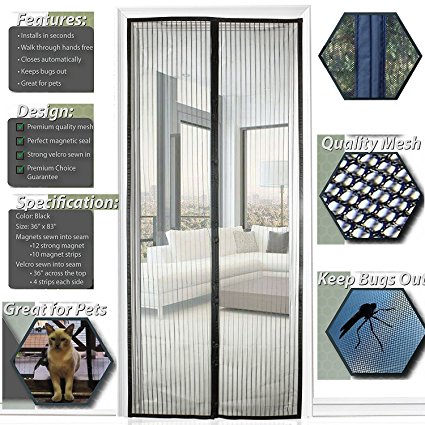 SIEGES Magnetic Screen Door Full Frame Velcro Magic Mesh Screen Net Anti-mosquito Curtain Insect Mosquito Bug Mesh Black (100x 210cm) (210*100CM)