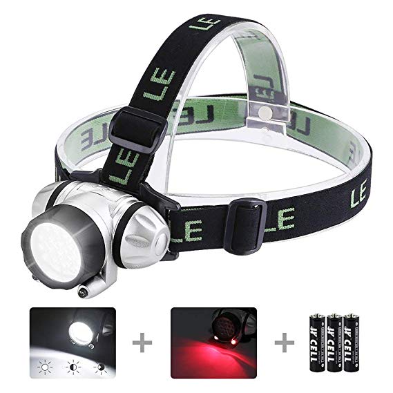 LE LED Headlamp, Dimmable Headlight with Flashing Red Light, Hard Hat Head Lamp, Lightweight Helmet Head Light for Running, Camping, Hiking, Fishing, Reading, Outdoor Work and More, Battery Included