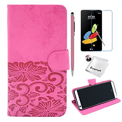Alcatel Allura Case, Alcatel Fierce 4 Case, Alcatel Pop 4 Plus Case, Everun [Card Slots][Kickstand Feature] Flower PU Leather Wallet Flip Case Cover (Pink)