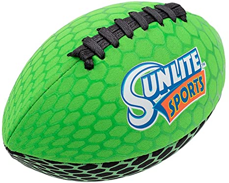 Sunlite Sports Football with Glowing Surface at Night, Waterproof, Outdoor Sports and Pool Toy, Beach Game, Neoprene, Green/Glowing, 9 inch (0202SS)