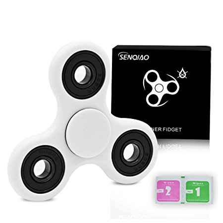 SENQIAO Tri Fidget Hand EDC Finger Spinner Toy Stress Reducer with High Performance Bearing For ADD, ADHD, Anxiety, and Adult Children (White)