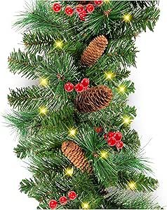 Best Choice Products 9ft Pre-Lit Holiday Pre-Decorated Christmas Garland Corded Decoration w/PVC Tips, 50 LED Lights, Pine Cones, Berries