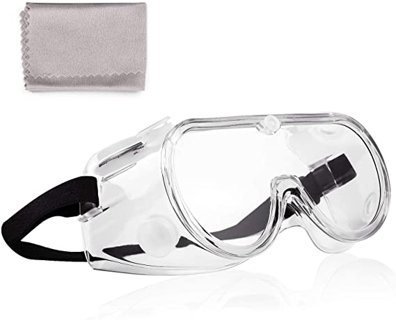 Safety Goggles Splash Resistant Lens Breathable Valves Anti-Fog, Over-Glasses with Soft Nose Piece, Light Weight and Comfortable to Wear