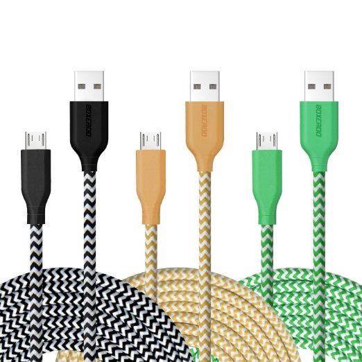 Micro USB Charging Cord, Boxeroo Nylon Braided 10ft/3m 3-Pack Tangle-free High Speed Sync & Charging Cable A Male to Micro B for Samsung, HTC, LG, HP, Sony, Most Android Phones and More
