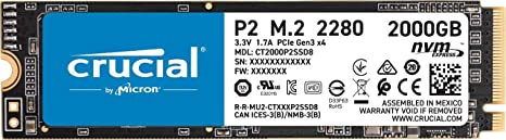 Crucial P2 2TB 3D NAND NVMe PCIe M.2 SSD Up to 2400MB/s - CT2000P2SSD8, 2 TB