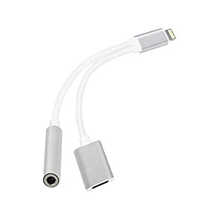 Lightning Charging Adapter for iPhone 7/7 Plus/8/8 Plus/X adapter,3.5mm Headphone Adapter,2 in 1 Lightning Cable 3.5mm Headphone Jack Adapter(Silver)