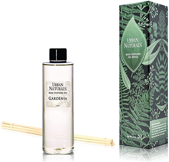Urban Naturals Gardenia Scented Oil Reed Diffuser Refill | Includes a Free Set of Reed Sticks! Jasmine, Ylang Ylang, Tuberose & Amber Notes | 4 oz