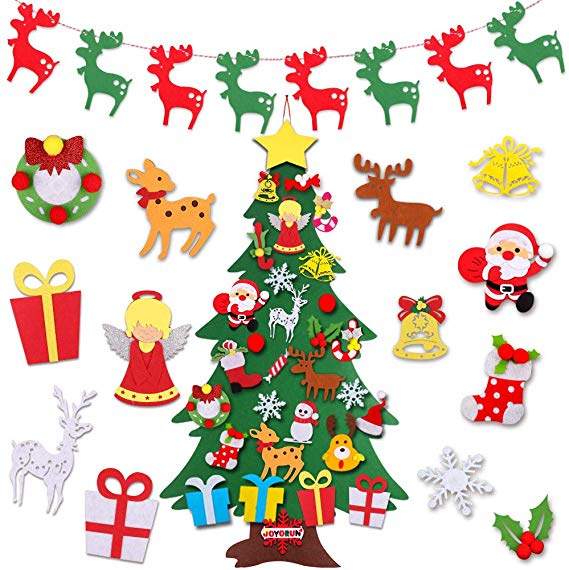 JOYORUN Felt Christmas Tree, 3.3 ft DIY Christmas Tree with 29 Pcs Ornaments Wall Decor for Kids Xmas Gifts Home Door Decoration with Banner