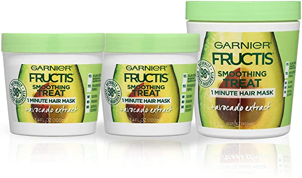 Garnier Hair Care Fructis Avocado Hair Treats, Smoothing Hair Mask with Avocado Extract, Vegan Formula, No Silicones, No Parabens, 400ML (1) and 100ML (2), 1 Kit