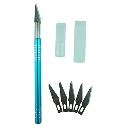 La Farah Hobby Craft Utility Knife with Cap -5pcs #11 Sk5 Carbon Steel Blades Per Pack (Blue)