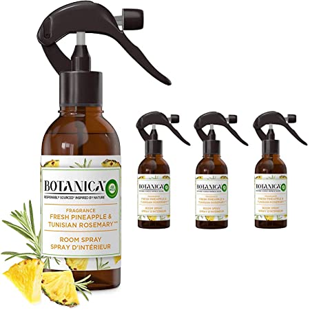 Botanica by Air Wick Air Freshener Room Spray, Fresh Pineapple and Tunisian Rosemary, 350 sprays per bottle, Pack of 4, Essential Oils