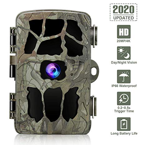 GRM 20MP Trail Game Camera 4K, Hunting Camera with Night Vision Waterproof Security Camera 0.2s Trigger Time Motion Activated Support 256G TF Card (Not Included) for Wildlife Monitoring and Home