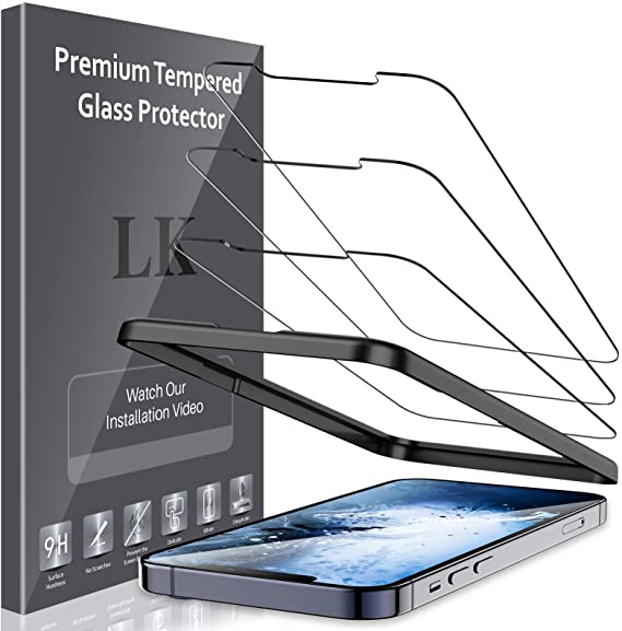 LK 3pcs Tempered Glass & 1pcs Installation Tray Compatible with iPhone 12 Pro Max 6.7-inch Screen Protector, 9H Hardness, Work Most Cases