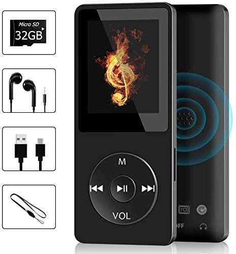 MP3 Player, Wodgreat MP3 Music Player HIFI Sound Multifunctional MP4 Player for Sports with FM Radio Voice Recorder Video E-Book Support up 128GB（32GB TF Card, Headphones Included）