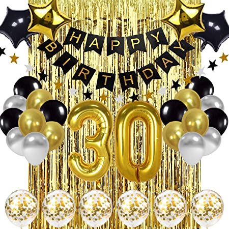 Black and Gold 30th Birthday Decorations Banner Balloon, Number Birthday Balloon 30, 30 Years Old Birthday Decoration Supplies