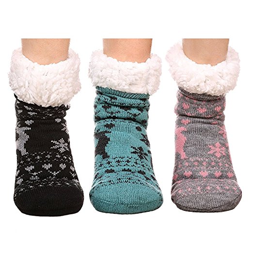 FRALOSHA Slipper Socks Womens Socks Plush Socks Christmas Socks fleece socks women 3 Pairs