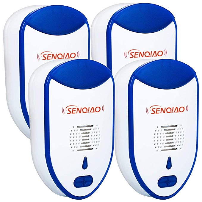 SENQIAO Pest Control Ultrasonic Repeller for Mosquitoes, Insects, Spiders, Mices, Roaches, Bugs, Flies and More for Home Indoor - Non-Toxic Eco-Friendly, Human & Pet Safe [4-Pack]
