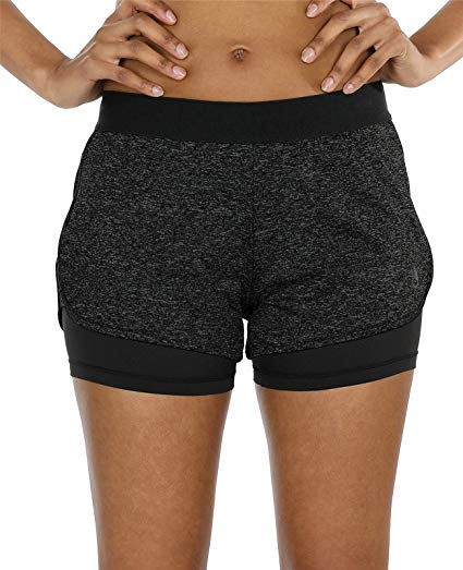 icyzone Running Yoga Shorts for Women - Activewear Workout Exercise Athletic Jogging Shorts 2-in-1