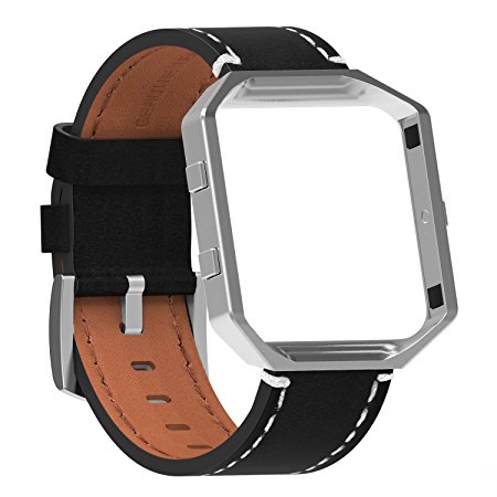 For Fitbit Blaze Bands Leather with Frame Small Large,Austrake Fitbit Blaze Band with Stainless Steel Buckle for Women Men