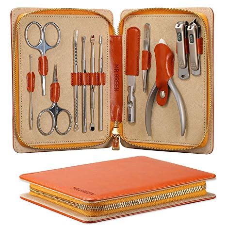 Manicure Set, Pedicure Sets, Nail Clipper Sets, Stainless Steel Professional Nail Cutter Kits with Travel Case (10 Count)