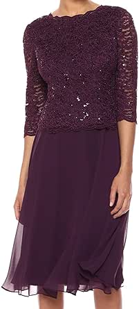 Alex Evenings Women's Tea Length Sequin Mock Dress (Petite and Regular Sizes)