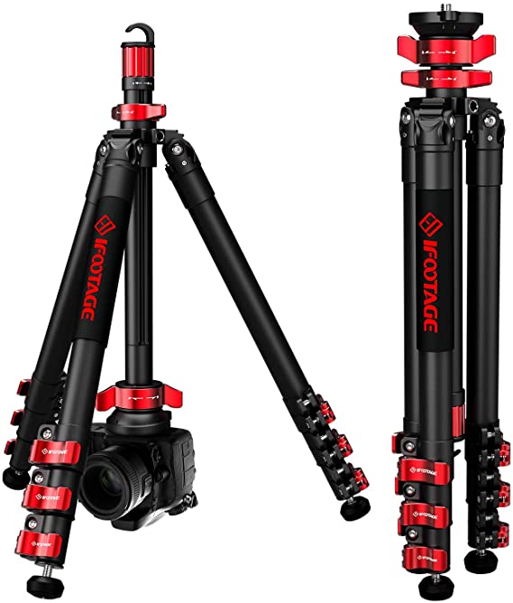 IFOOTAGE Travel Tripod, Professional 59" Aluminum Video Camera Tripods 4 Sections with Centre Pole,Compatible with Canon, Nikon, Sony DSLR Camcorder Video Photography, Max Load 11 lbs