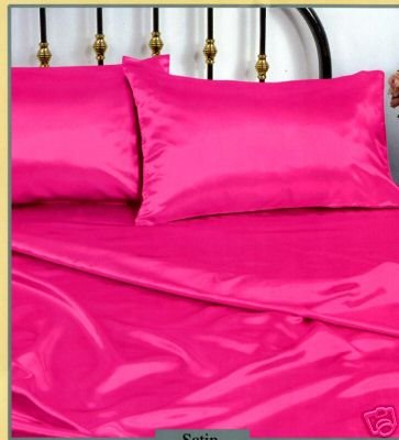 New King Size Satin Sheet Set - Includes 1 fitted sheet, 1 flat sheet and 2 pillow cases - Hot Pink