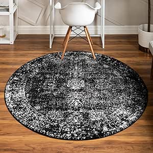 Unique Loom Sofia Collection Area Rug - Casino (7' 10" Round, Black/ Ivory)