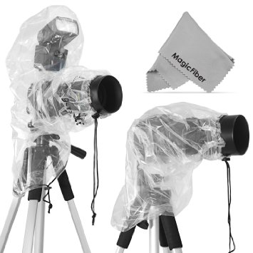 (2 Pack) Rain Covers for DSLR Cameras (Canon, Nikon, Sony, Pentax, Olympus, Fuji & More) - Including T5i T4i T3i T3 T2i SL1 70D 60D 7D 6D D7100 D5300 D5200 D5100 D3200 D3100 D810 - Includes: Large Cover for use with Flash   Regular Rainsleeve