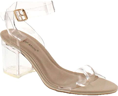 TOP Moda Women's Alma-70 Lucite Clear Strappy Block Chunky High Heel Open Peep Toe Sandal