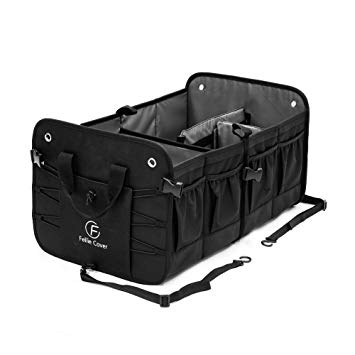 F Fellie Cover Car Trunk Organizer Portable Collapsible Multi Compartments Cargo Storage Slip-Resistant Trunk Storage Large for Car SUV Vehicle (Black)
