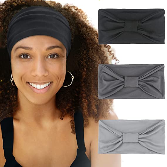Wide Headbands for Women Large Black Headband Gym Yoga Sport African Running Hair Band - Set 001