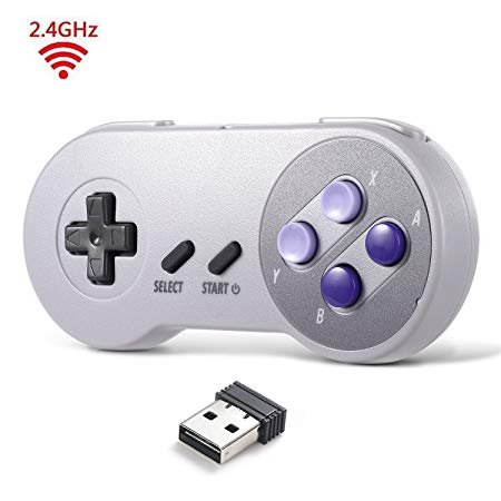 2.4 GHz Wireless USB Controller Compatible with Super Famicom Games, iNNEXT SNES Retro USB PC Super Classic Controller Joypad Joystick for Windows PC MAC Linux Raspberry Pi 3 Sega Genesis Higan