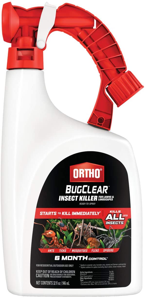Ortho BugClear Insect Killer for Lawns and Landscapes Ready-to-Spray - Kills Ants, Ticks, Mosquitoes, Fleas and Spiders in Your Yard, Starts Killing Within Minutes, Odor Free, 32 oz.