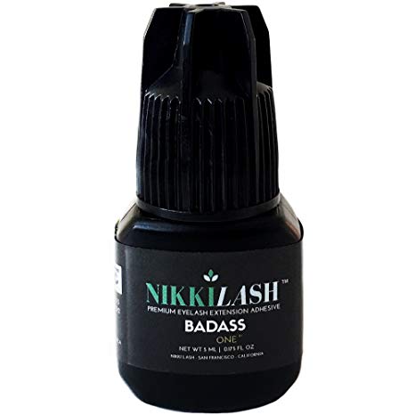 BADASS Strongest Bond Latex-Free Eyelash Extension Glue By NIKKILASH - Extra Strength Bonding Ingredients Found In Medical-Grade Adhesives - Strong Hold Up To 7 Weeks & Fast Dry Time 2-3 Second - 5ML