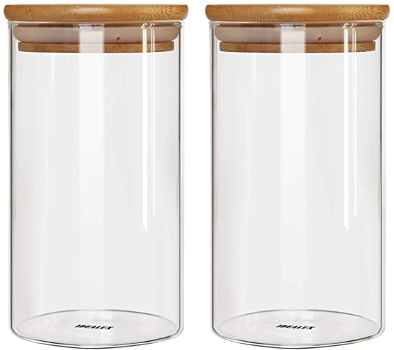 GOLDPOOL Idealux Storage Jar Made of Borosilicate Glass, Storage Jars Glass with Bamboo Lid (750 ml)