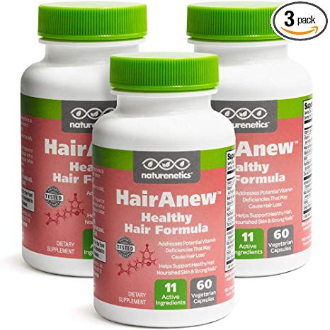 HairAnew (Unique Hair Growth Vitamins with Biotin) - Tested - for Hair, Skin & Nails - Women & Men - Addresses Vitamin Deficiencies That Could Be The Cause of Hair Loss/Lack of Regrowth (3)