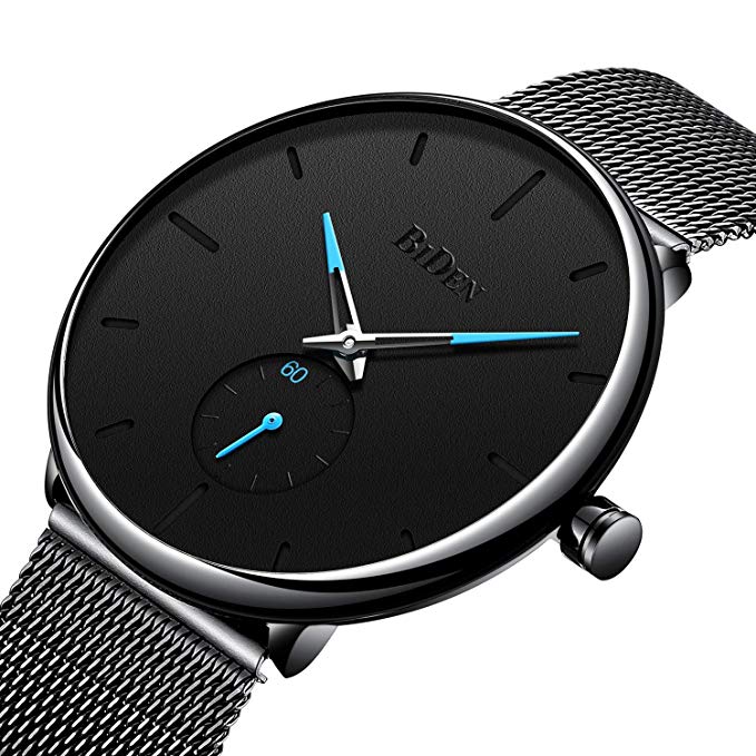 Bestn Mens Business Analog Quartz Wrist Watch Independent Second Hand Dial Design with Mesh Watch Band