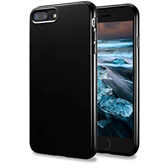 TENOC Case Compatible for Apple iPhone 7 Plus and iPhone 8 Plus 5.5 Inch, Slim Fit Soft TPU Cover Glossy Finish Coating Full Protective Bumper Black