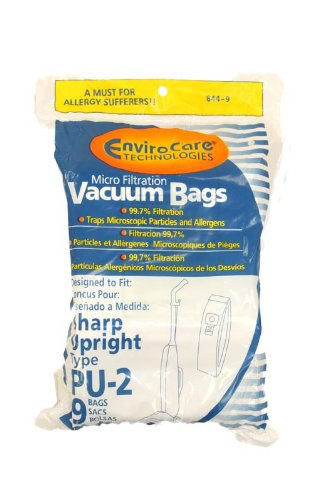 Envirocare for Sharp Upright Type PU-2 Vacuum Bags Microfiltration with Closure - 9 Pack