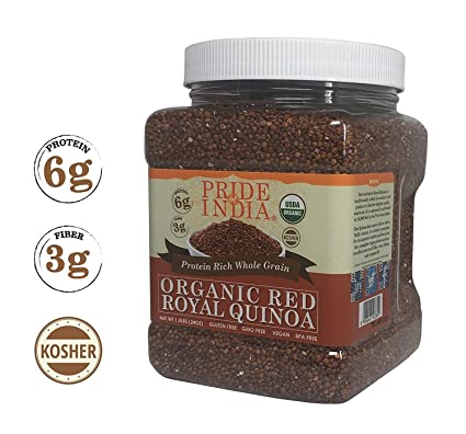 Pride Of India - Organic Royal Red Bolivian Quinoa - Protein Rich Whole Grain Jar, 2.2 Pound (1 kg) + 50% Extra Free = 3.3 Pounds (1.5 kg) Total