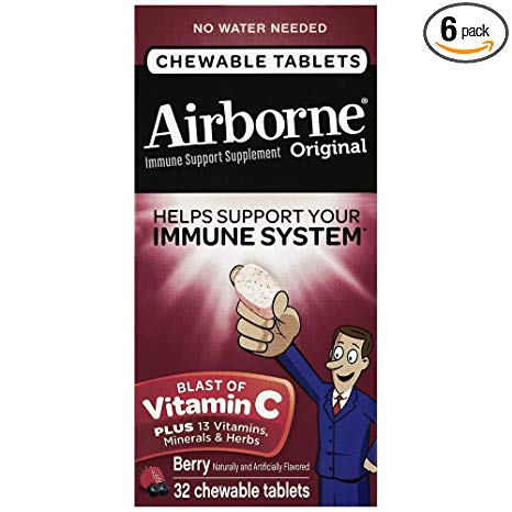 Airborne Original with Vitamin C, Chewable Tablets Berry 32 ea (Pack of 6)