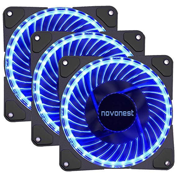 upHere- 120mm Sleeve Bearing 3-Pin 32 Blue LED Silent Fan for Computer Cases, CPU Coolers, and Radiators-Blue,32B3-3