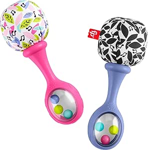 Fisher-Price Newborn Toys Rattle ‘n Rock Maracas, 2 Soft Musical Instruments for Developmental Play Babies Ages 3  Months, Pink & Purple