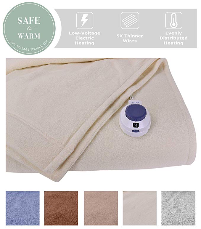 Soft Heat Luxury Micro-Fleece Low-Voltage Electric Heated Twin Size Blanket, Natural