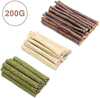 200g Mix Apple Sticks Hamster Rabbit Pet Chew Toys 3 Types of Combined, Guinea Pig Chew Molar Sticks Toys, All Natural Apple Branch, Timothy Stick, Sweet Bamboo for Rabbits, Hamster, Chinchilla(200g)