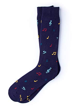 "Music To My Toes" Musical Notes Singer Artist Hipster Novelty Crew Carded Cotton Men's Socks (1 Pair)