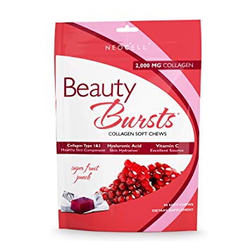 NeoCell - Beauty Burst - Super Fruit Punch - 2, 000mg Collagen Type 1&3   Hyaluronic Acid & Vitamin C for Strong & Hydrated Hair, Skin, Nails; Gluten-Free, Soy-Free - 90 Soft Chews
