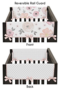 Sweet Jojo Designs 2-Piece Blush Pink, Grey and White Side Crib Rail Guards Baby Teething Cover Protector Wrap for Watercolor Floral Collection by